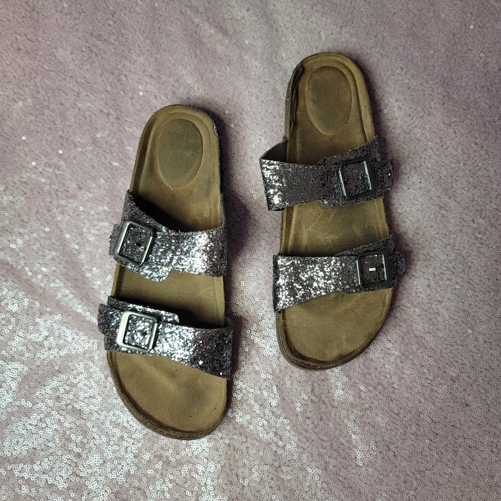 ♡ Silver Glitter Birkenstock Knockoffs ♡